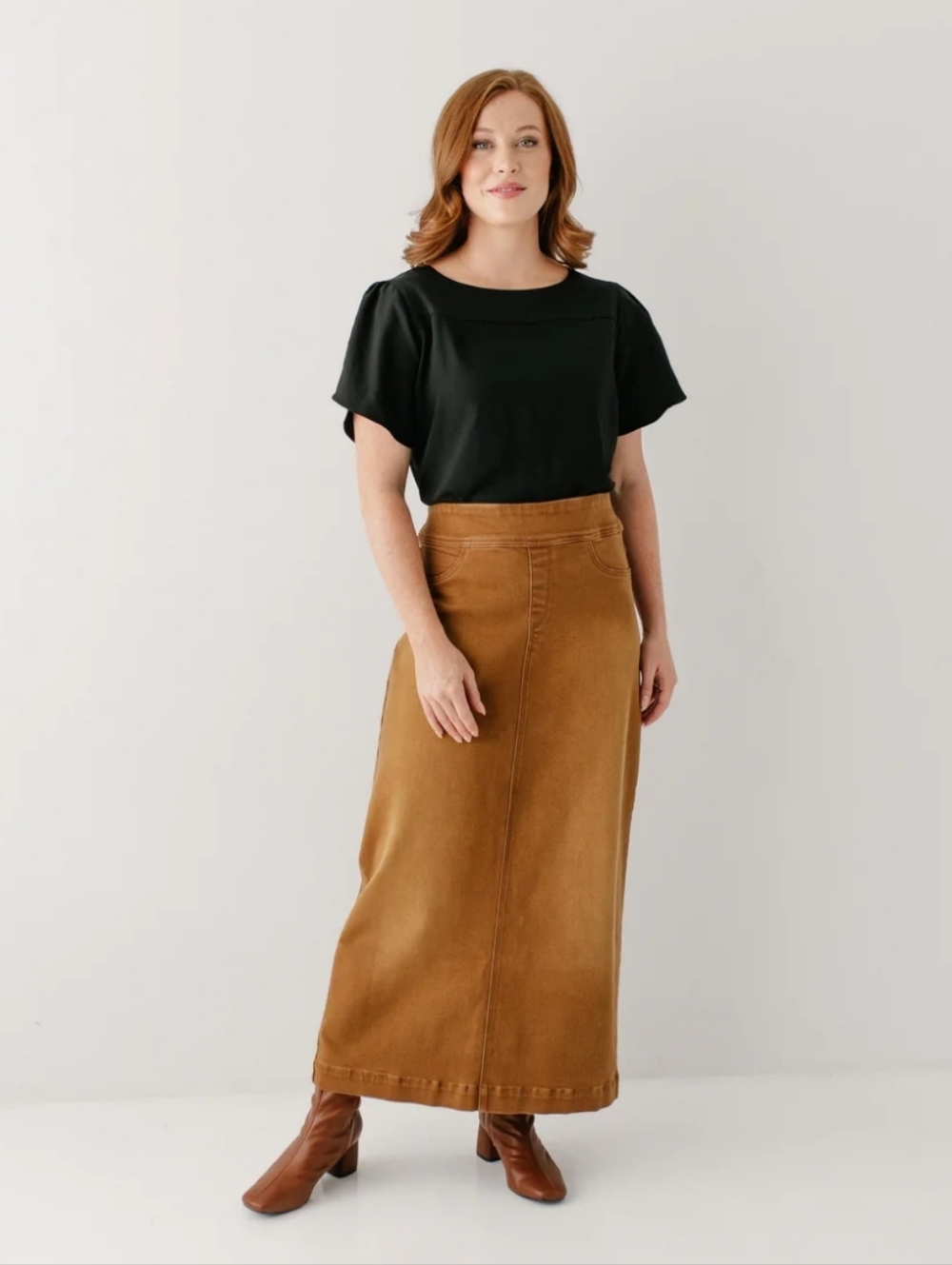Tan Denim Maxi Skirt